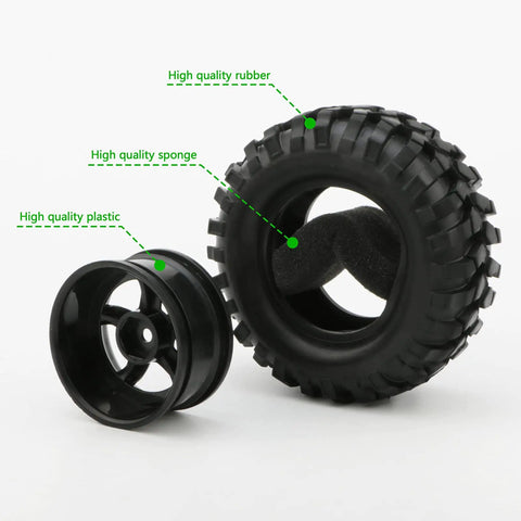 4x 1:10 RC Off Road Wheel Tires Set With 5 Spoke Rim 12mm Hex Drive 96mm Outer Diameter 38mm Width Fits 1/10 And 1/12 Rock Crawlers