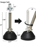 Top Shelf Swivel Leveling Feet For Furniture With M8 Thread Screws No Fuss Setup shown with dimensions of the adjustable leg kit.