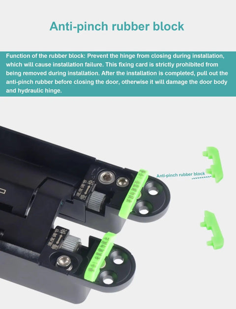 Rock Solid Hydraulic Invisible Door Hinges With Silent Close Mechanism Smooth Riding Zinc Alloy Cabinet Fittings No Sweat Installation Black Pair Heavy Duty Grade showing anti-pinch rubber block components.