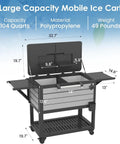 104 Qt Rolling Patio Cooler on Wheels for Poolside Parties Outdoor Beverage Bar Cart with Handles Spacious Ice Chest for Deck BBQ Cookouts Grey Finish Built In Shelf Storage and Bottle Racks