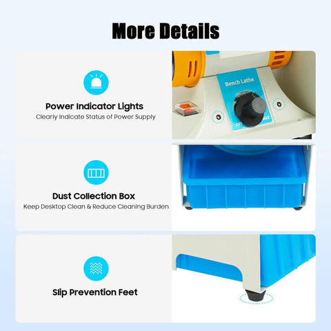 Tough As Nails 750W Lapidary Saw And Rock Cutter With Quick Variable Speed Dial 800 To 10000RPM controls and features close-up view.