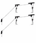 Bicycle Hoist Garage Storage Kit 2-Pack With 100 Lb Capacity, No Sweat Install Ceiling Mounted Bike Lift, Rubber Coated Hooks shown
