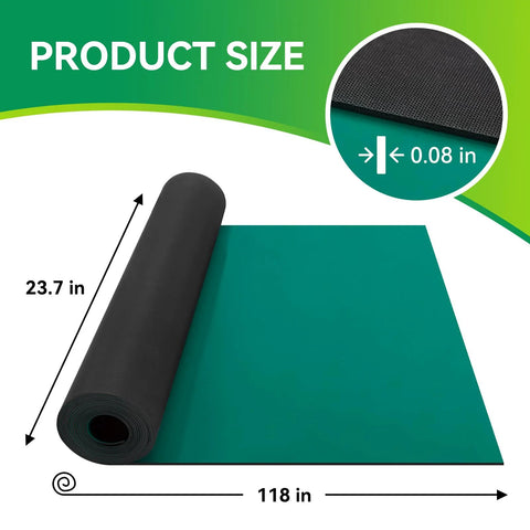 NestChic ESD rubber soldering mat, green, 23.7 x 118 in, 0.08 in thick, anti-static grounding mat