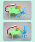 Hands-On Hydraulic Generator Toy For STEM Learning, green base with blue wheel, powered by hand crank for interactive demos