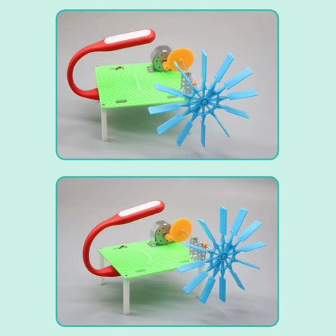 Hands-On Hydraulic Generator Toy For STEM Learning, green base with blue wheel, powered by hand crank for interactive demos