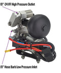 Built Tough Electric Brake Booster And Master Cylinder Kit For Front Rear Disc Brakes Featuring Twelve Volt Hydraulic Muscle showing pressure outlet and inlet.