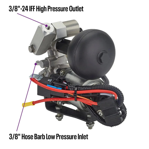 Built Tough Electric Brake Booster And Master Cylinder Kit For Front Rear Disc Brakes Featuring Twelve Volt Hydraulic Muscle showing pressure outlet and inlet.