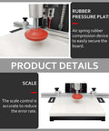 Front view of WYDDDARY portable electric hinge drilling machine with red rubber pressure plate on a white work surface.