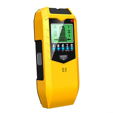 5-in-1 Wall Scanner for stud Finder Deep Scan Metal 5-in-1 Wall in yellow with LCD display and mode buttons.