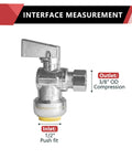 10-Pack Push Fit Stop Valve With 1/4 Turn Angle Shut Off, 1/2 In Push X 3/8 Inch Compression, Chrome Finish, Lead-Free