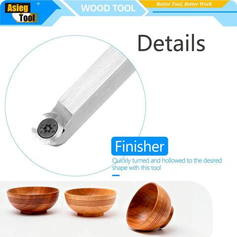 Close-up of Carbide Tipped Finisher Wood Turning Tool Lathe Chisel Bar with 16mm Round Carbide Insert Cutter for hobbyists.
