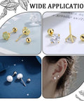 Golden 304 Stainless Steel Screw Ball Earring Backs Set, 50 Pieces In Five Sizes, showing different applications and uses on earrings.