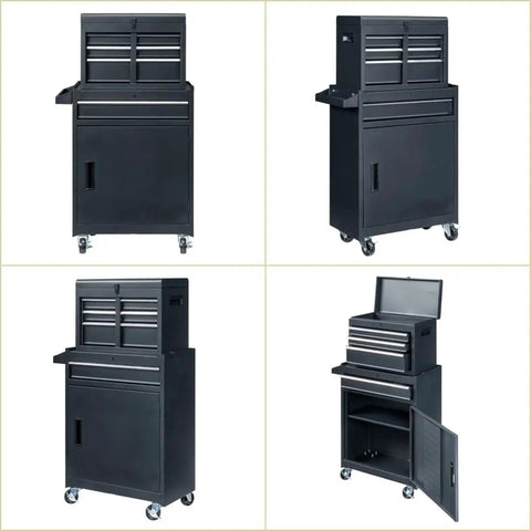 Heavy Duty Metal Rolling Tool Cart With Drawers For Power Tools And Workshop Organization Black On Wheels Large Garage Storage Cabinet With Four Rugged Wheels