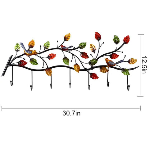 Heavy Duty Wall Mounted Entryway Coat Rack With Seven Nifty Hooks Solid For Long Coats Big Handbags And Daily Keys in colorful leaf design.