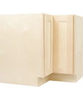Unfinished Birch Kitchen Lazy Susan Corner Cabinet 36 Inch featuring twin spin shelves, solid wood construction, side view.