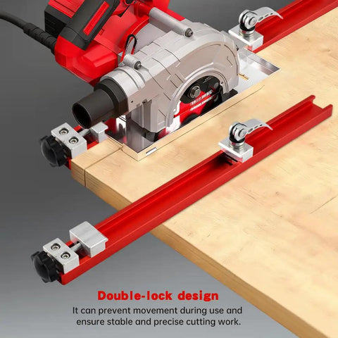 Edge Guided Circular Saw Guide Rail For 12 Inch Saw Base Aluminum Alloy Milling And Cutting Guide With Dual Lock Red in use