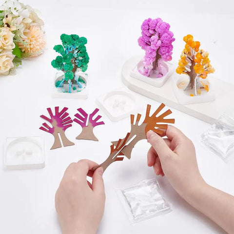 Hands On Crystal Growing Kit For Kids And Curious Crafters Grow Three Crystal Trees With Easy Step By Step Instructions All In One Science And Arts DIY Gift For Fun Creative Craft Projects, hands assembling paper tree kit