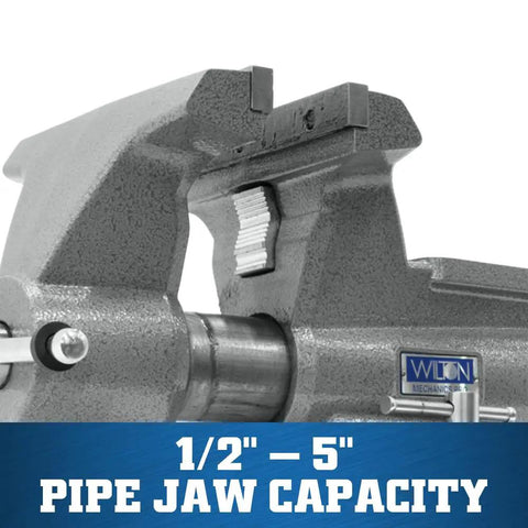 Mechanics Pro Bench Vise 10 Inch Jaw with 12 Inch Width and 5 And A Quarter Inch Opening Model 8100M Gray Heavy Duty Ductile Iron Enclosed Spindle Precision Slide Bar Keeps Front Jaw Steady for Smooth Operation