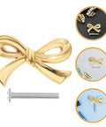 Brass Bowknot Drawer Pulls Set Three Pack For Dresser Wardrobe Cupboard And Bookcase Cabinet Hardware shown in detail