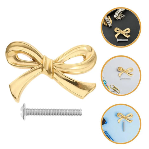 Brass Bowknot Drawer Pulls Set Three Pack For Dresser Wardrobe Cupboard And Bookcase Cabinet Hardware shown in detail