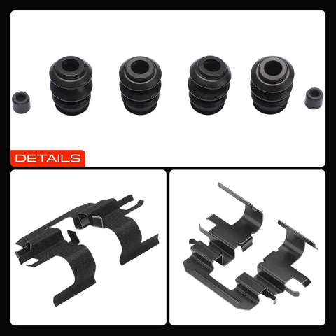 Upgrade Your Ride With This A-Premium Rear Disc Brake Hardware Kit For Subaru Forester And Impreza Plus Saab 9-2X To Keep Stopping Smooth and Safe Like A Boss. Black rubber boots and metal brake clips set