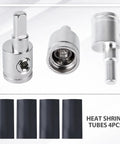 Heavy-Duty Car Stereo Wire Reducer Kit 0 Gauge To 4 Gauge For Amp Input, AWG Power And Ground Adapters, 4-Pack With Brass Nickel-Plated Connectors, Screws, And Heat Shrink, silver adapters with heat shrink tubes