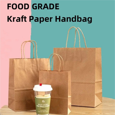 Thickened Kraft Paper Shopping Bags 60 Pack 26x12x31 Cm Durable Brown Paper Bags with cup for grocery retail takeout party supplies