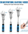 Beefy Retractable 10 To 12 Inch Adjustable Wrench With 180 Degree Rotating Head 3 In 1 Crescent Wrench shown length variations