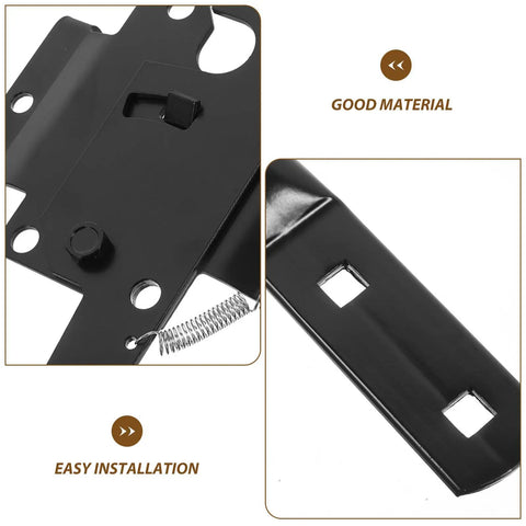 Heavy Duty Hidden Latch And Sturdy Gate Hinge Kit For Wooden Fences Backyard Secure Lock Black Iron outdoor gate hardware close-up.