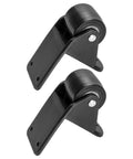 Two Pack Heavy Duty Black L Bracket Non Swivel Caster Wheels With Quick Release Side Mount Brackets For Mobile Outdoor Speakers Gliding Smooth As Butter Without Any Drag, showing sturdy black plastic design with rollers.