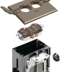 Adjustable 1Gang Floor Box Kit With Outlet And Flip Plate For Installed Floors Brown Plastic Waterproof Gasket Keeps Water Out