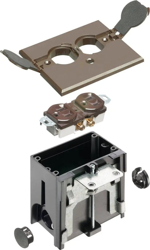 Adjustable 1Gang Floor Box Kit With Outlet And Flip Plate For Installed Floors Brown Plastic Waterproof Gasket Keeps Water Out