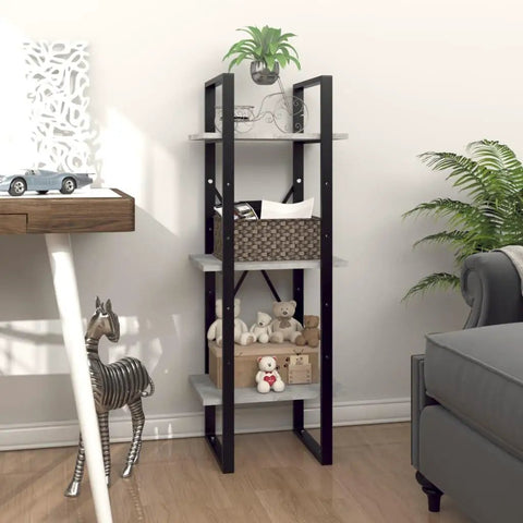 3 Tier Industrial Book Cabinet For Small Spaces Open Front Bookshelf with 3 Shelves Engineered Wood Bookcase with decor