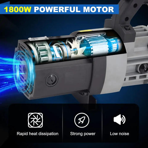 1800W Portable Electric Hydraulic Rebar Bender motor cutaway showcasing powerful copper motor for quiet operation.