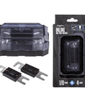 Heavy Duty ANL Fuse Holder With Two Fifty And Three Hundred Amp Fuses For One Zero Or Four Gauge Car Audio Power Drop Ins built with zinc core and smoked cover.