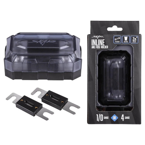 Heavy Duty ANL Fuse Holder With Two Fifty And Three Hundred Amp Fuses For One Zero Or Four Gauge Car Audio Power Drop Ins built with zinc core and smoked cover.