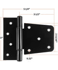Heavy Duty Gate Hinges 3.5 Inch 4 Pack Black Iron Square Barn Hinges with measurements shown