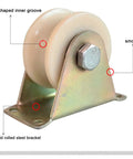 Beefed Up Heavy Duty U Groove Track Wheel Set Of Four For Sliding Doors And Inverted Tracks Nylon Caster With Cold Rolled Steel Bracket Ideal For Industrial Carts Wire Rope Rails And Rolling Gates 1.2 Inch And 32 Millimeter U-shaped wheel with cold rolled steel bracket