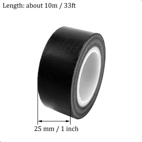 Heavy Duty PTFE Heat Resistant Tape For Transfer And Insulation, 25mm Wide By 10m Roll, black film adhesive tape on white background