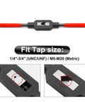 Adjustable Tap Wrench Handle One Quarter To Three Quarters Inch With M5 To M20 Thread Tap Holder visible with red handles