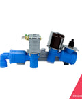 Water Inlet Valve 242252702 For Refrigerators Replacement visible from front angle showing bright blue construction and connectors.