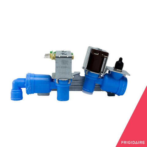 Water Inlet Valve 242252702 For Refrigerators Replacement visible from front angle showing bright blue construction and connectors.