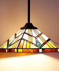 Tiffany Style Pendant Light 12 Inch Wide Amber Cream Stained Glass Shade With Adjustable Chain Hanging Lamp