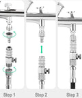 Airbrush Quick Disconnect Coupler With Release Valve Adapter, Includes Five Male Fittings, One Eighth Inch M To F