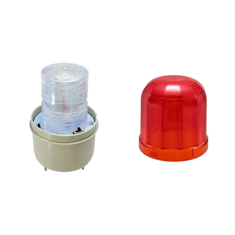 Industrial LED Rotating Strobe Beacon Warning Light For Emergency Use, Electrical Revolving Signal Light, Red cover, parts shown