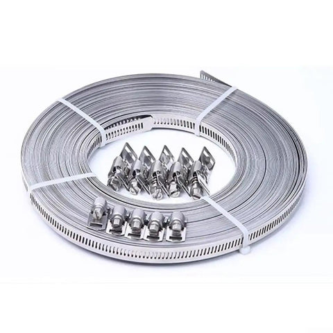 Top Shred Hosrivae 304 Stainless Steel Hose Clamp Kit With 5M Band And 10 Heads For Secure Garden Fence Pole Mounting Car Repair Heavy Duty Wire Cable Ties That Are Rust Proof And Totally Awesome 304 stainless steel band roll with 10 clamp heads