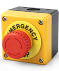 Red Emergency Stop Push Button Switch With Weatherproof Enclosure 1NC 10A 660V For Industrial Control Panels Instant Stop.