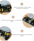 Portable 5V Breadboard Power Supply Module for MB102, 6.5 to 12V Input, Safe Up To 33V, Stabilized Output, Plug And Play Power Board for School Labs, Hobbyists, and Industrial Electronics Projects. MB102 breadboard power module on white board.