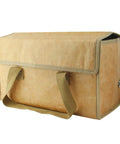 Reusable Paper Insulated Meal Bag With Handle And Square Bottom Kraft Paper Shopping Bags For Retail Or Gift 14 By 7.1 By 7.5 Inch 12 Pack Eco Friendly Merch Bags For Small Businesses, showing side view with sturdy handles.