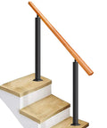Rock Hard Workhorse Deck Railing Features Expandable Design From 60 To 140 Cm, timber handrail on black iron posts for steps.